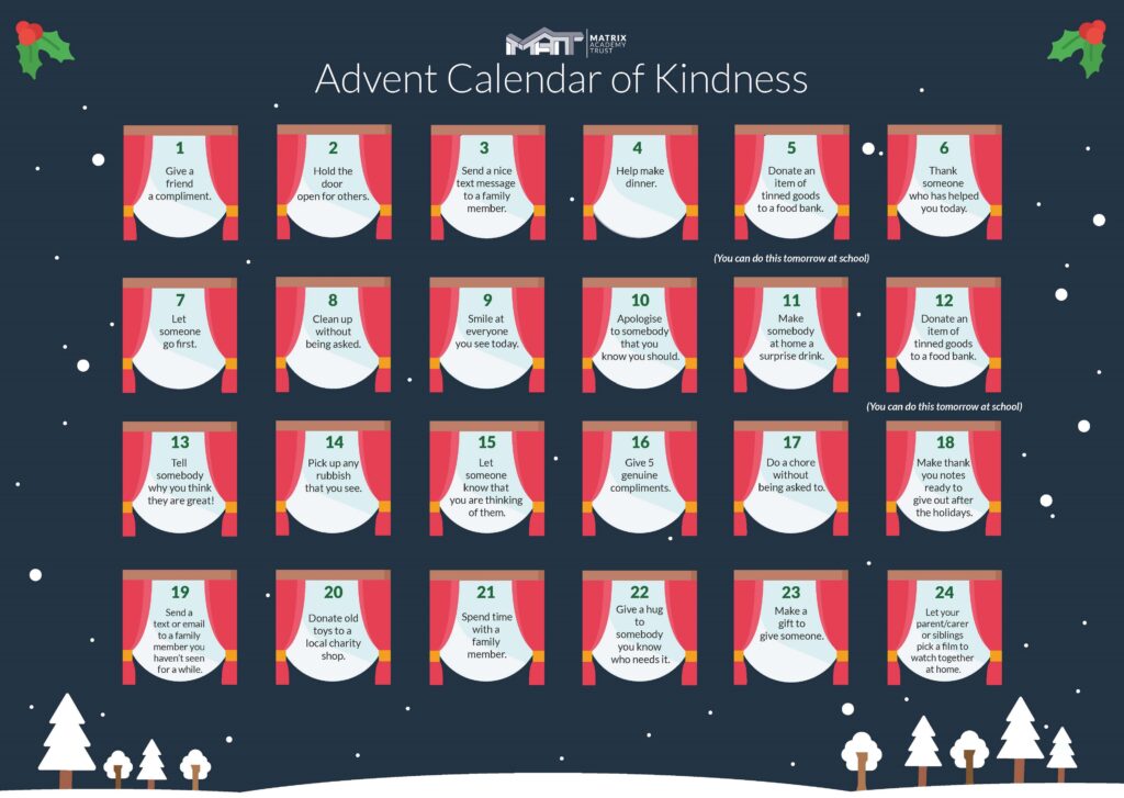 Advent Calendar of Kindness Dame Elizabeth Cadbury School