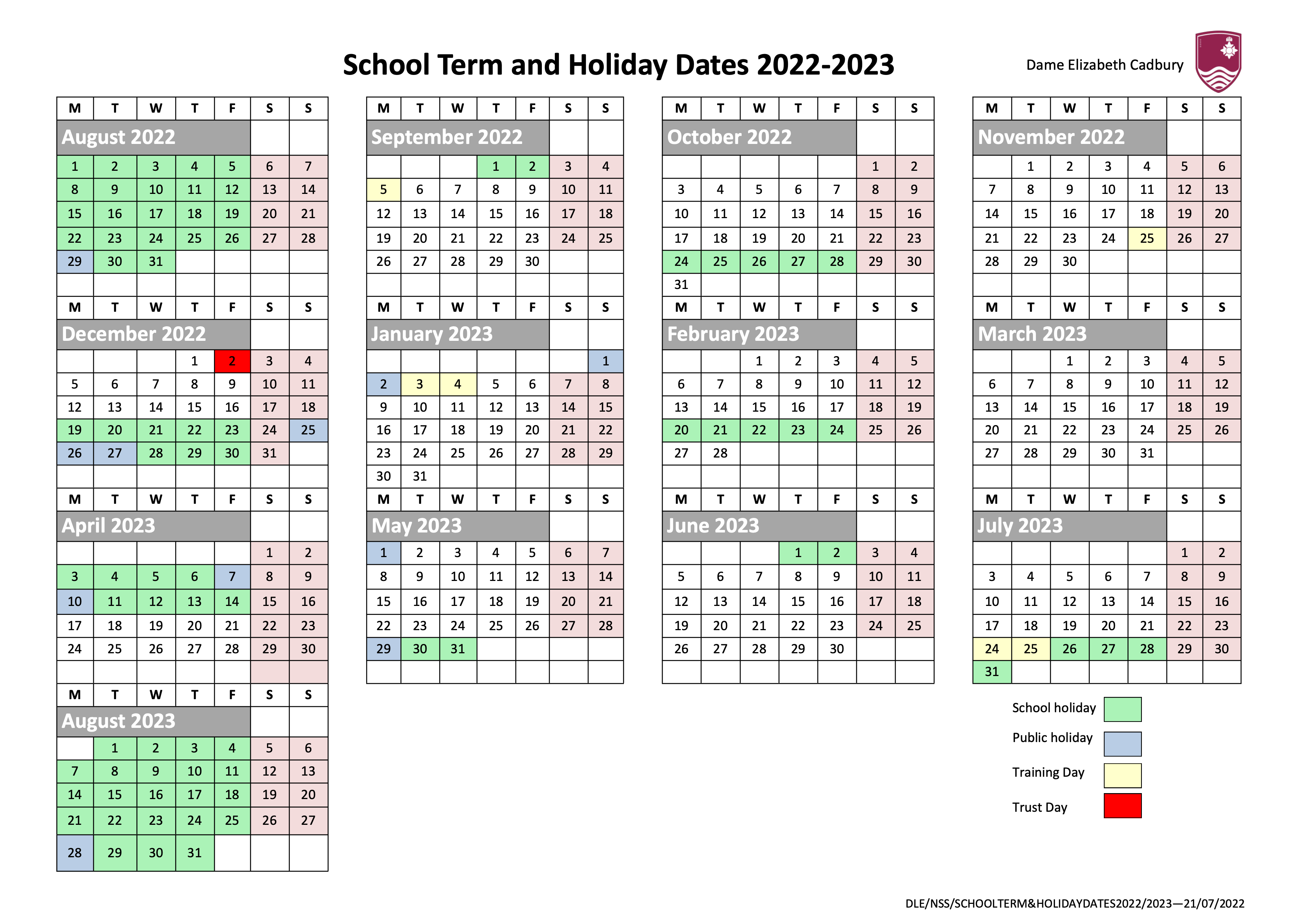 Term Dates - Dame Elizabeth Cadbury School